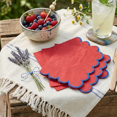 Santex Red Cocktail Napkins with Blue Scalloped Edge 12 Pack, 13cm
