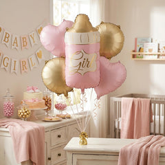 Baby Bottle Foil Balloon Set for Pink Gold Baby Showers 5 Pieces