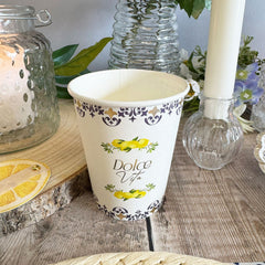 Dolce Vita Paper Cups Blue Yellow Birthday Party Tableware for Celebrations Set of 8