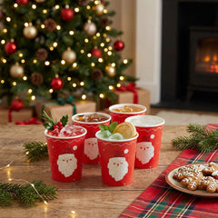 Santa Claus Christmas Paper Cups Red Cream Festive Party Tableware Set of 8