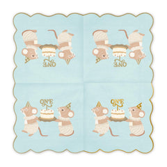PartyDeco Blue 1st Birthday Party Mice Napkins 12 Pack, Pack of 12