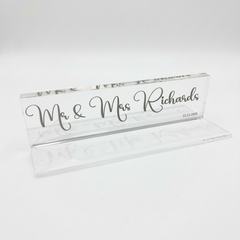 Personalised Mr and Mrs Acrylic Bloc With Couples Names Wedding Date by Luck and Luck