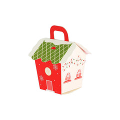 Christmas House Paper Favour Containers Red Green Festive Party Boxes Set of 8