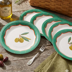 Santex Small Olive Design Green Party Paper Plates, 17.5 cm, Pack of 6