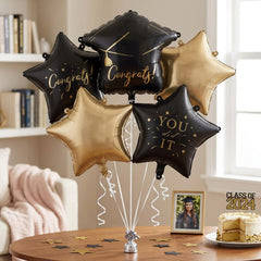 Congrats You Did It Black Gold Graduation Balloon Set for Celebrations 5 Pieces