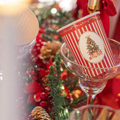 Festive Christmas Tree Paper Cups Red Green Gold Set of 8