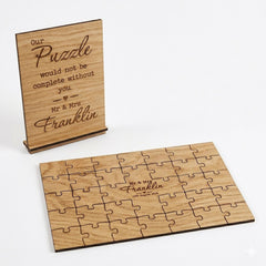 Personalised Rustic Oak Wedding Jigsaw Guest Book Wooden 30 Piece Puzzle