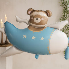 Bear Airplane Foil Balloon Blue Kids Birthday Party Decoration