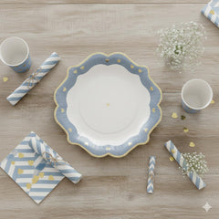 Blue Gold Heart Paper Plates Pack of 8 – 23cm Birthday Party Tableware