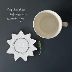 White Porcelain Sun Coaster May Sunshine and Happiness Modern Contemporary Home Gift