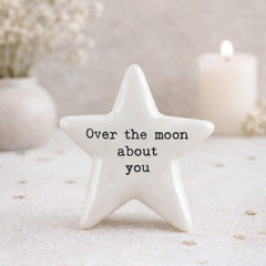 East of India Porcelain Star Mini Token – Over the Moon About You Romantic White Keepsake Decoration