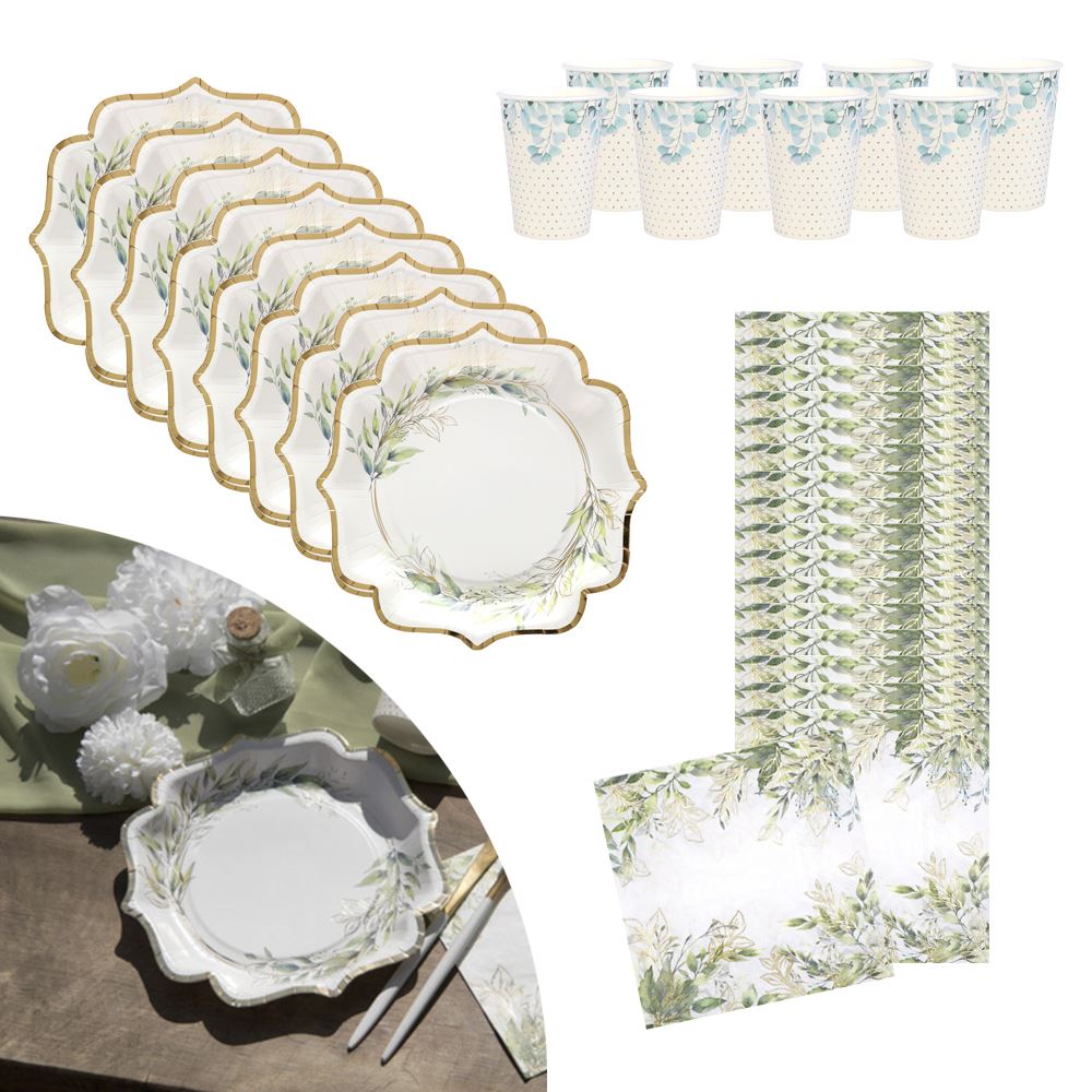 wedding-garden-party-pack-paper-plates-napkins-cups-for-10|LLBOTLEAVESPP|Luck and Luck| 1