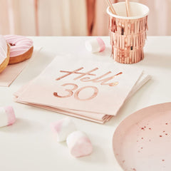 hello-30-rose-gold-paper-party-napkins-30th-birthday-napkins-x-16|MIX135|Luck and Luck| 1