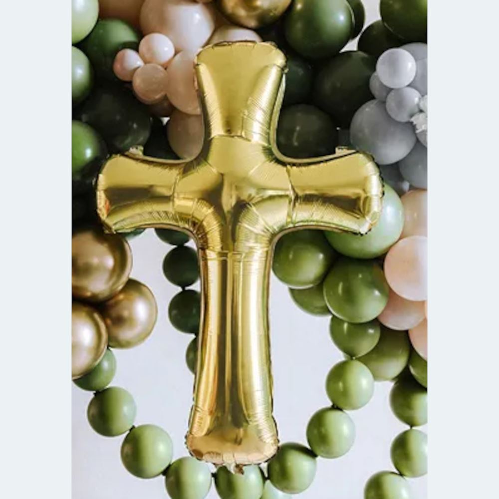 gold-foil-balloon-cross-christening-confirmation-decoration|FB219-019|Luck and Luck| 1