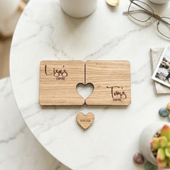 Personalised Couples Coaster with Heart Token, Names and Drink Wedding Keepsake Gift