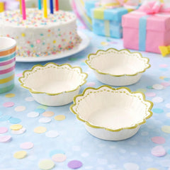 Sage Green and White Paper Party Bowls for Weddings and Birthdays (Pack of 6, 13.5 cm)