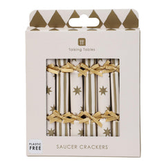 Gold Mini Christmas Saucer Crackers for Festive Dining and Holiday Tables (Pack of 10)