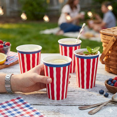 Red Striped Paper Plates, Cups and Napkins Tableware Set (Party Pack for 6)