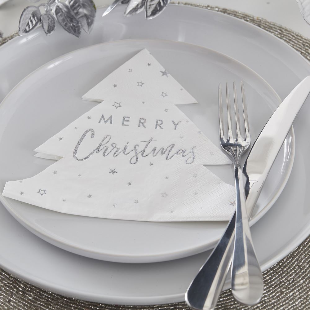 christmas-tree-shaped-paper-napkins-silver-x-16|SIL-404|Luck and Luck| 1