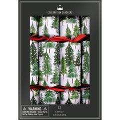 Snowy Forest Recyclable Christmas Crackers Green Red Festive Tableware Set of 12