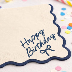 Happy Birthday Bow Paper Napkins for Modern Birthday Parties & Celebration Tables (Pack of 12, 33 cm Unfolded)