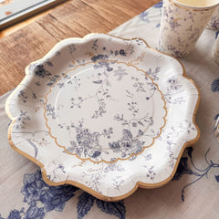 blue-and-gold-floral-paper-party-plates-23cm-x-8-toile-de-jouy|93765|Luck and Luck| 1