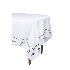 White Black Bow Cotton Table Cloth Party Cover Decoration (140 cm x 240 cm)