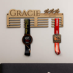 Personalised Wooden Triathlon Medal Display Holder