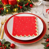 Red Gold Star Christmas Paper Napkins Scalloped 3-Ply Festive Tableware Set of 16