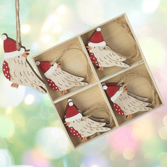 Wooden Christmas Hanging Bird Decorations x 8