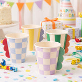 Birthday 3D Paper Cups For Colourful Kids Party Tables (Pack of 8, 7.5 cm)