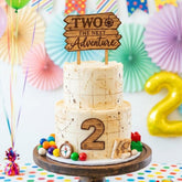 2nd Birthday Cake Topper | Two the Next Adventure Rustic Wooden Party Decor