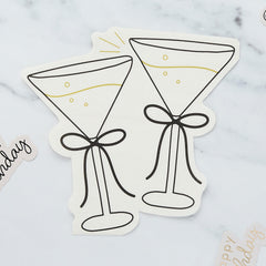 Cocktail Shaped Paper Napkins White Black Novelty Party Tableware (16 Pack, 16 cm)