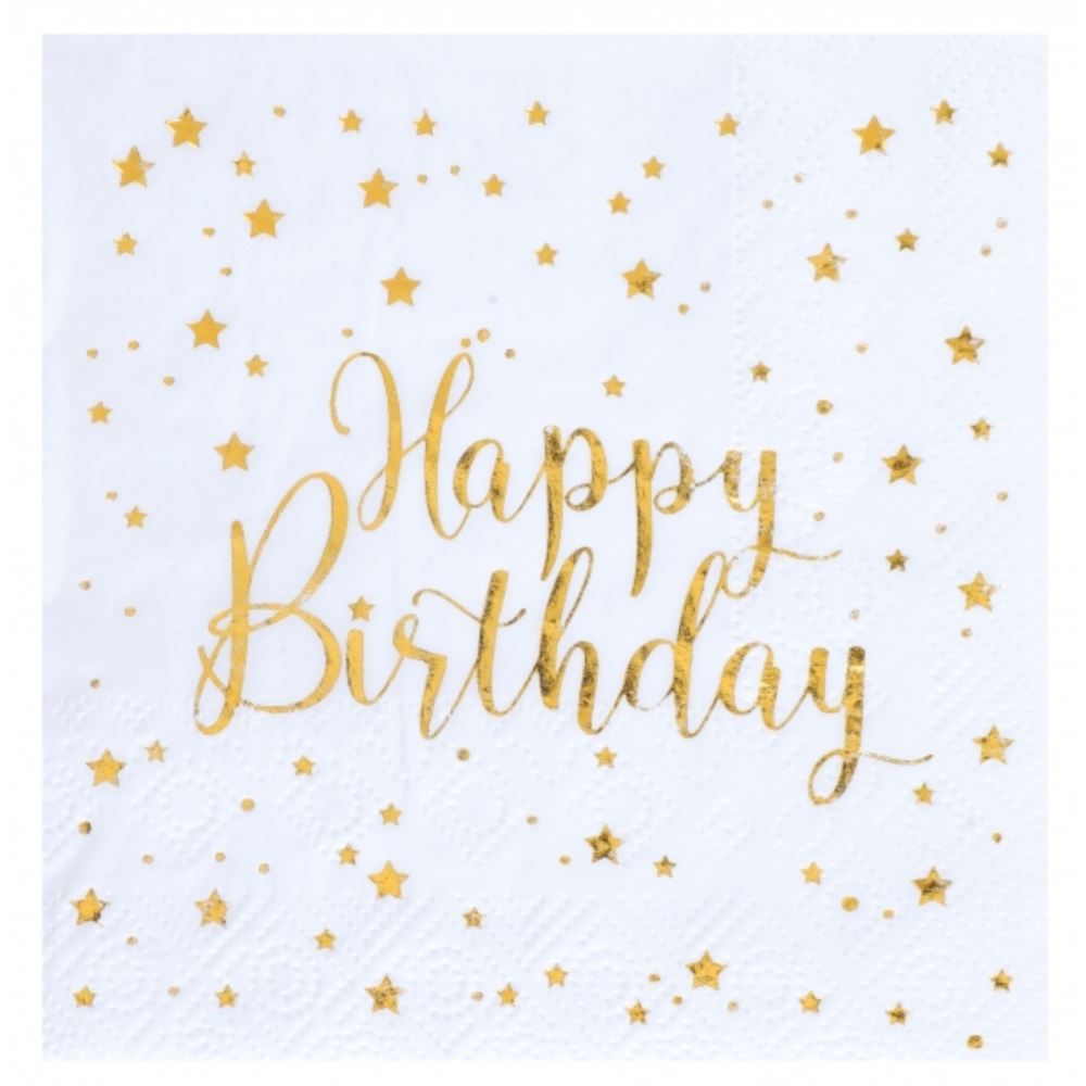 white-and-gold-happy-birthday-cocktail-paper-napkins-x-20|674700000001|Luck and Luck| 1