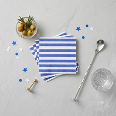 Blue & White Striped Cocktail Paper Napkins for Birthday Tables (Pack of 15, 12.5 cm)