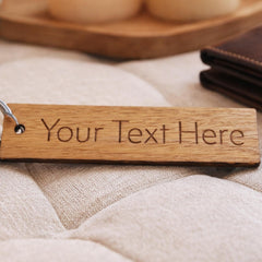 Personalised Wooden Your Text Keyring Custom Message Gift