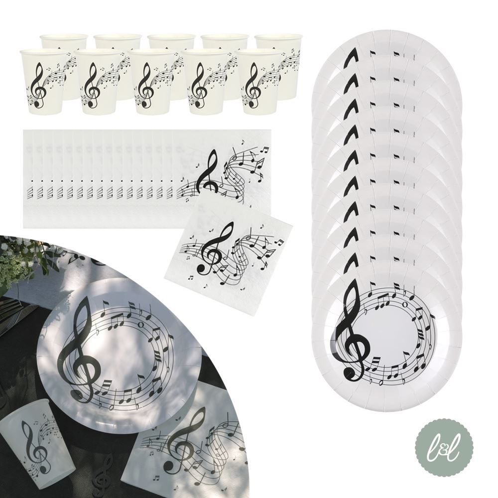 music-themed-paper-party-pack-for-10-plates-cups-napkins|LLMUSICPP|Luck and Luck| 1