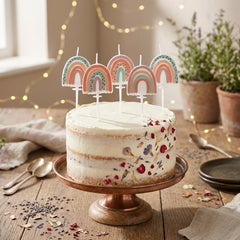 Neutral Rainbow Pick Candles for Kids Birthdays Cakes and Cupcakes 5 Pack