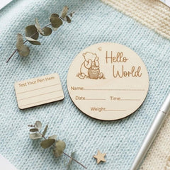 Winnie The Pooh Wooden Baby Announcement Disc for New Baby Keepsakes