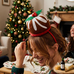 Festive Christmas Pudding Headband in Red and Brown - Perfect for Celebrations