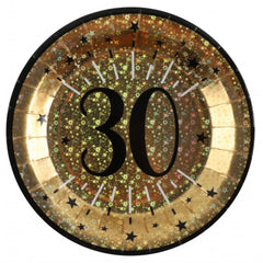 black-and-gold-age-30th-birthday-paper-plates-x10|678900000030|Luck and Luck| 1
