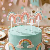 Neutral Rainbow Pick Candles for Kids Birthdays Cakes and Cupcakes 5 Pack