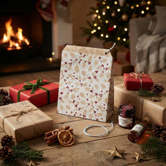 Elegant Holly Paper Gift Bags - Brown and Red for Christmas Gifting 50pk