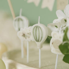 Hot Air Balloon Birthday Candles Cream Green Party Cake Decorations Set of 5