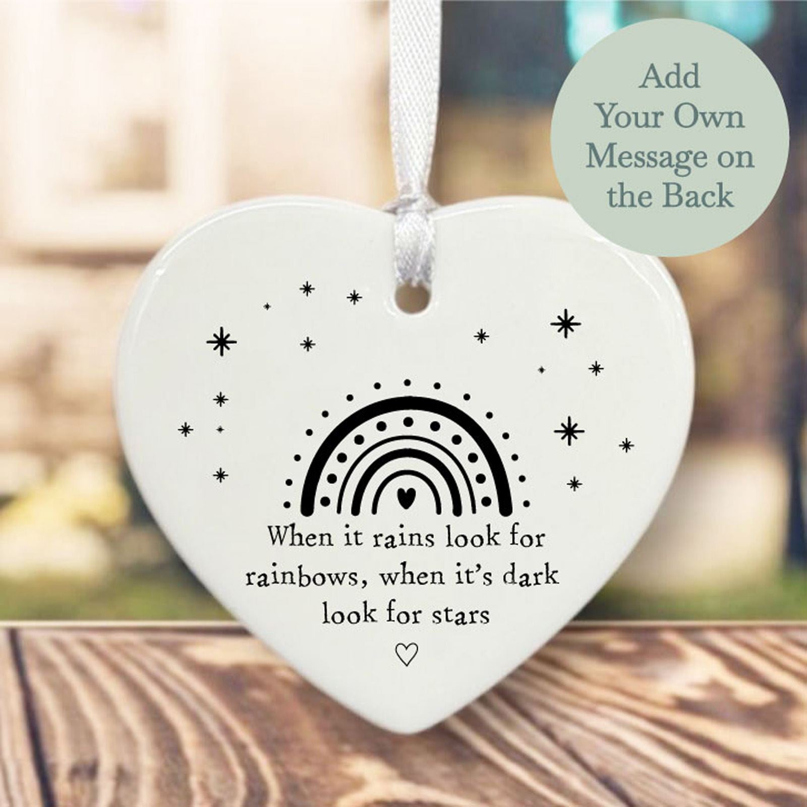 personalised-porcelain-hanging-heart-when-it-rains-keepsake|LLUV4190|Luck and Luck| 1