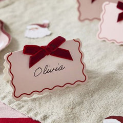 Christmas Velvet Place Cards - Red & Pink Table Decorations for Holiday Gatherings