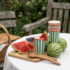 Santex Green Striped Paper Party Cups Disposable ( 27 cl), Pack of 6