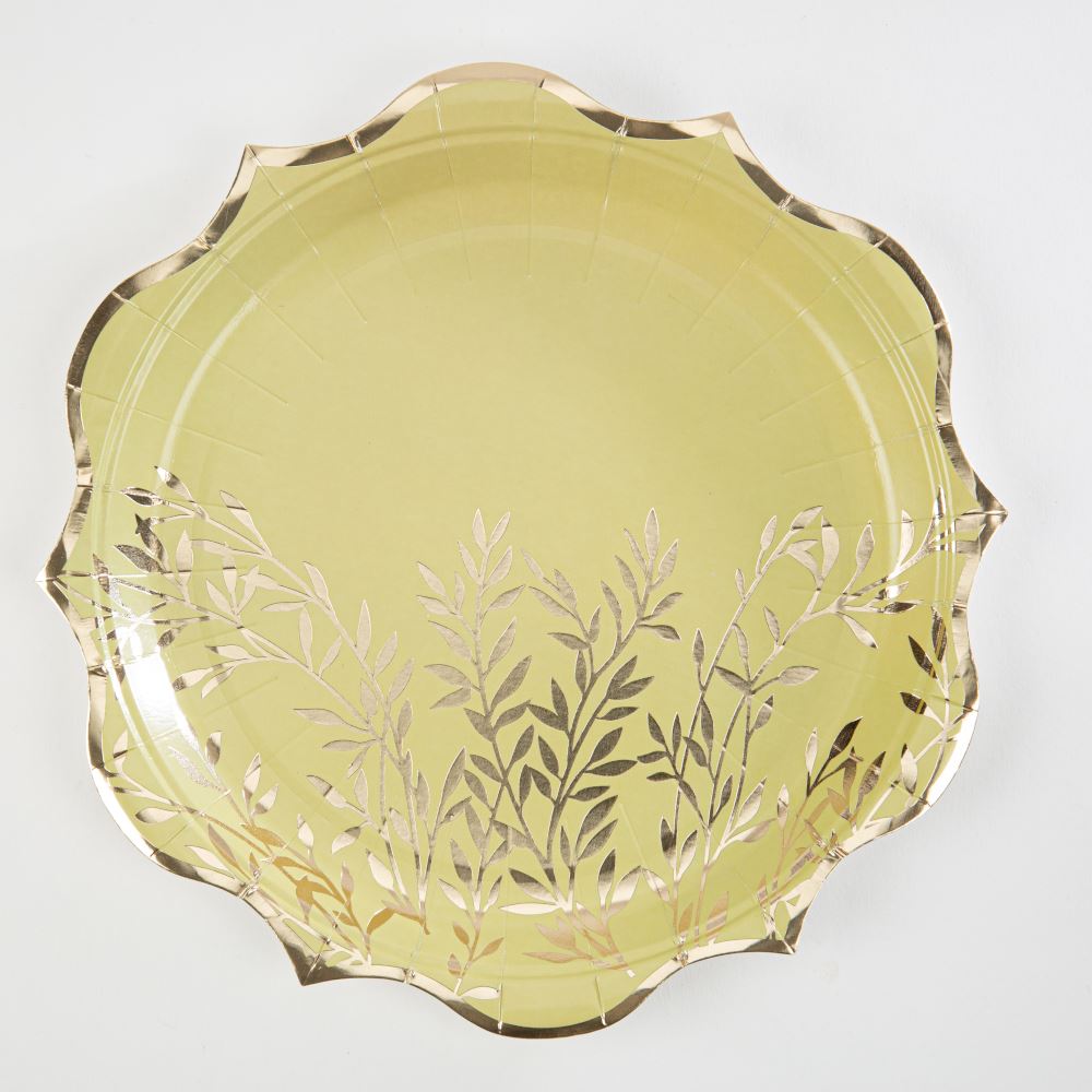 sage-green-gold-foiled-leaf-paper-plates-x-8|93774|Luck and Luck| 1