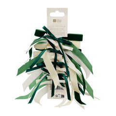 Green & Cream Velvet Christmas Bows for Festive Holiday Decorating, 8 Pack, 10 cm