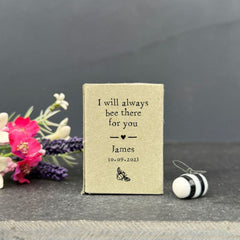 Personalised Bee Matchbox with Porcelain Ornament and Your Own Message Name Date